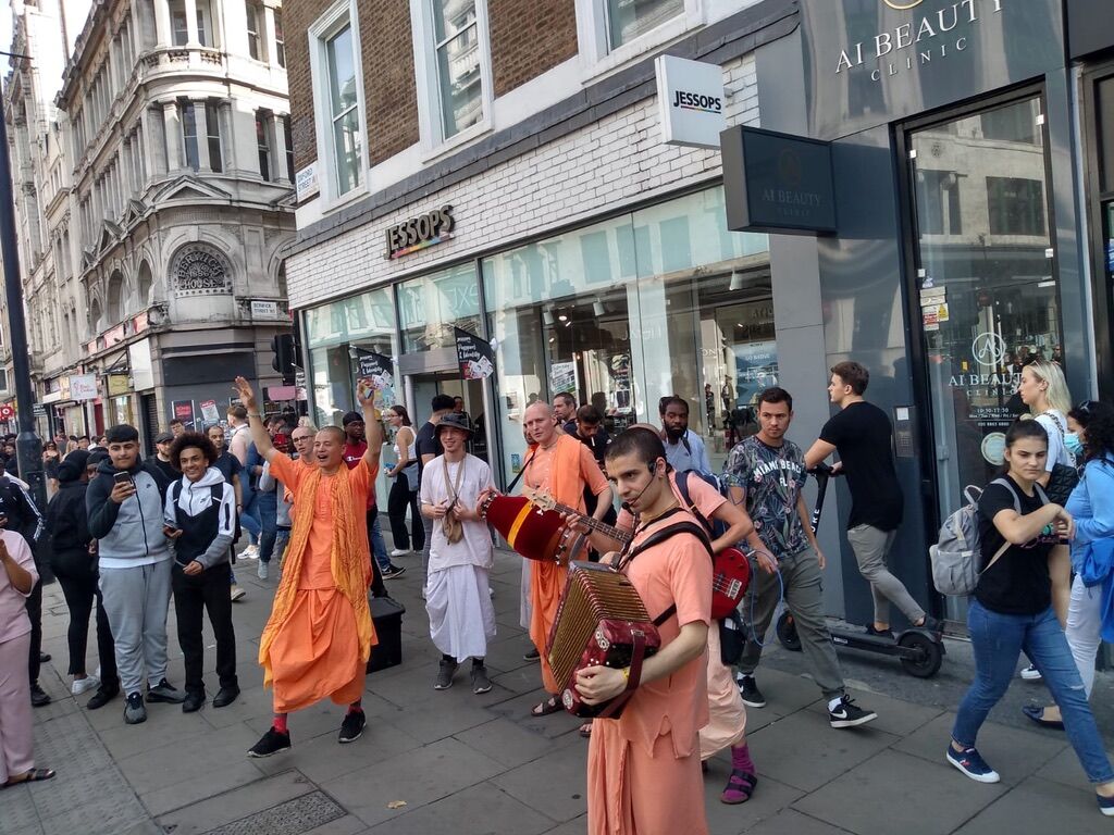 Harinam sankirtan on a city street